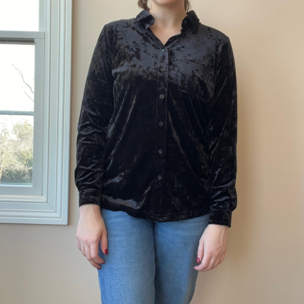 Black Velvet Long Sleeve Button Down